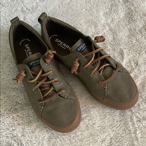 Ladies   Sperry Khaki Canvas Sneakers  GreenKhaki